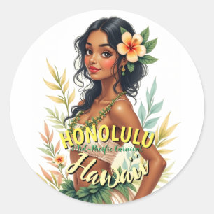  Stijl Hawaii Reizen Honolulu Hula Meisje Ronde Sticker