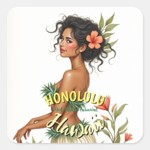  Stijl Hawaii Reizen Honolulu Hula Meisje Vierkante Sticker