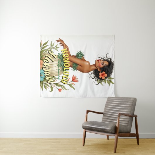  Stijl Hawaii Reizen Honolulu Hula Meisje Wandkleed (In Situ (horizontaal))