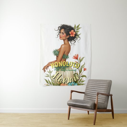  Stijl Hawaii Reizen Honolulu Hula Meisje Wandkleed (In situ)
