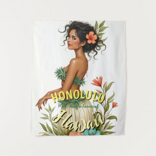 Stijl Hawaii Reizen Honolulu Hula Meisje Wandkleed