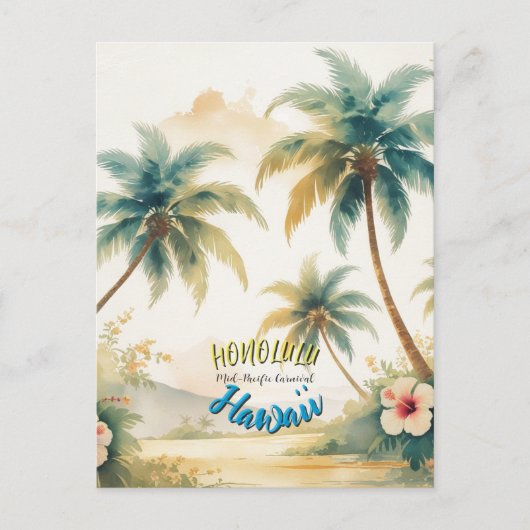 stijl Hawaiian Seascape Palms Travel Art Briefkaart (Voorkant)