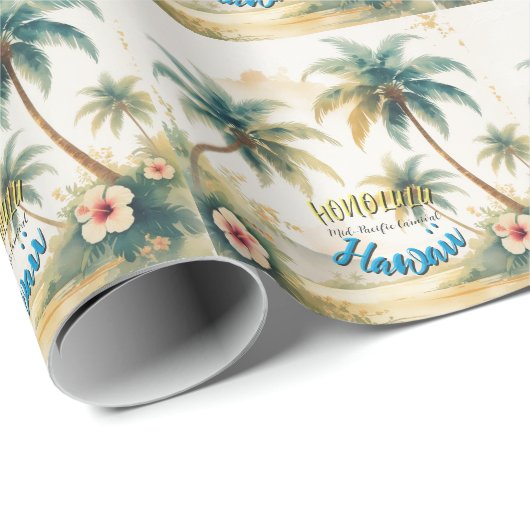  stijl Hawaiian Seascape Palms Travel Art Cadeaupapier (Rol Hoek)