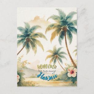  stijl Hawaiian Seascape Palms Travel Art Feestdagenkaart