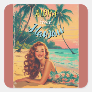  stijl Hawaiian Travel Aloha van Hawaï Vierkante Sticker