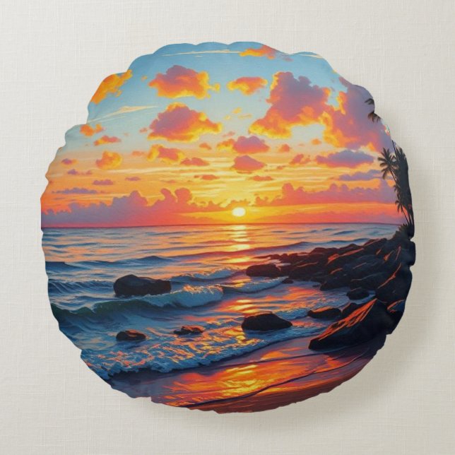  stijl Hawaiian Travel Coast Zee Sunset Rond Kussen (Voorkant)