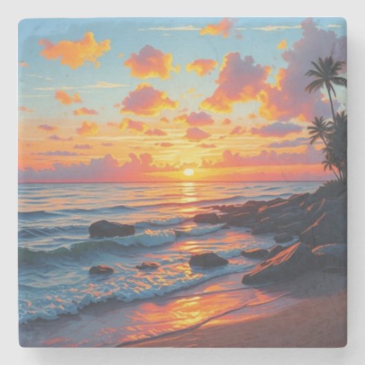  stijl Hawaiian Travel Coast Zee Sunset Stenen Onderzetter (Voorkant)