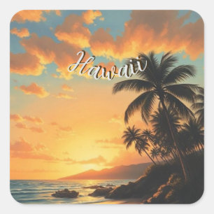 stijl Hawaiian Travel Coast Zee Sunset Vierkante Sticker