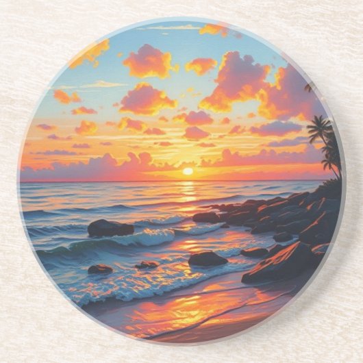  stijl Hawaiian Travel Coast Zee Sunset Zandsteen Onderzetter (Voorkant)