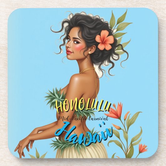  stijl Hawaiian Travel Honolulu Hula Meisje Bier Onderzetter (Voorkant)