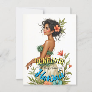  stijl Hawaiian Travel Honolulu Hula Meisje Briefkaart