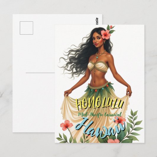  stijl Hawaiian Travel Honolulu Hula Meisje Briefkaart (Voorkant / Achterkant)
