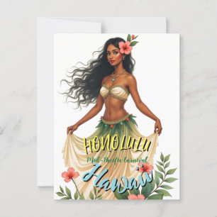  stijl Hawaiian Travel Honolulu Hula Meisje Briefkaart