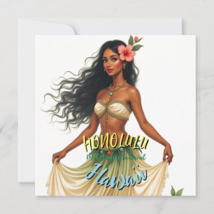  stijl Hawaiian Travel Honolulu Hula Meisje Feestdagenkaart