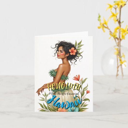  stijl Hawaiian Travel Honolulu Hula Meisje Kaart (Gele Bloem)