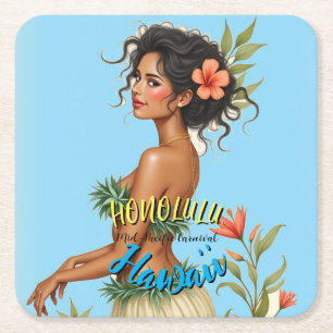  stijl Hawaiian Travel Honolulu Hula Meisje Kartonnen Onderzetters