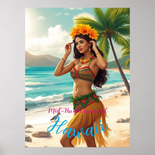  stijl Hawaiian Travel Honolulu Hula Meisje Poster (Voorkant)