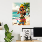  stijl Hawaiian Travel Honolulu Hula Meisje Poster (Thuiskantoor)