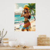  stijl Hawaiian Travel Honolulu Hula Meisje Poster (Keuken)