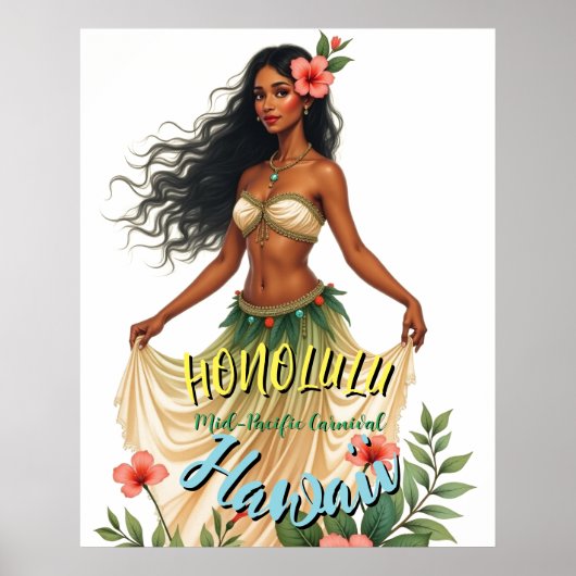 stijl Hawaiian Travel Honolulu Hula Meisje Poster (Voorkant)