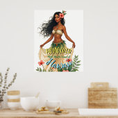 stijl Hawaiian Travel Honolulu Hula Meisje Poster (Keuken)