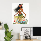 stijl Hawaiian Travel Honolulu Hula Meisje Poster (Thuiskantoor)