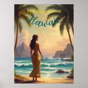 stijl Hawaiian Travel Honolulu Hula Meisje Poster