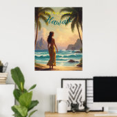  stijl Hawaiian Travel Honolulu Hula Meisje Poster (Thuiskantoor)