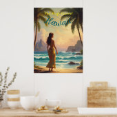  stijl Hawaiian Travel Honolulu Hula Meisje Poster (Keuken)