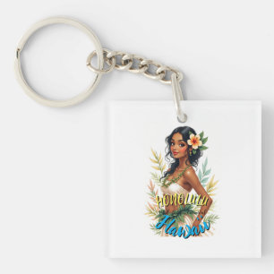  stijl Hawaiian Travel Honolulu Hula Meisje Sleutelhanger