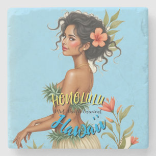  stijl Hawaiian Travel Honolulu Hula Meisje Stenen Onderzetter