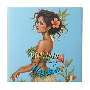  stijl Hawaiian Travel Honolulu Hula Meisje Tegeltje