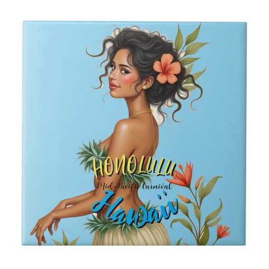 stijl Hawaiian Travel Honolulu Hula Meisje Tegeltje (Voorkant)