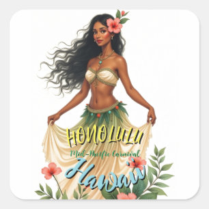 stijl Hawaiian Travel Honolulu Hula Meisje Vierkante Sticker