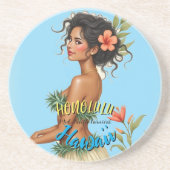  stijl Hawaiian Travel Honolulu Hula Meisje Zandsteen Onderzetter (Voorkant)