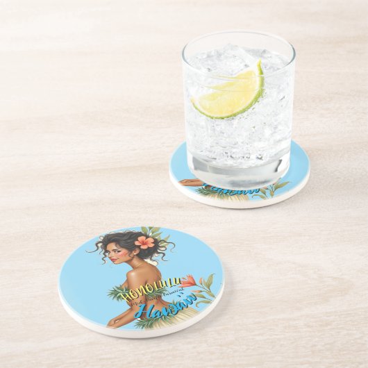  stijl Hawaiian Travel Honolulu Hula Meisje Zandsteen Onderzetter (Zijkant)