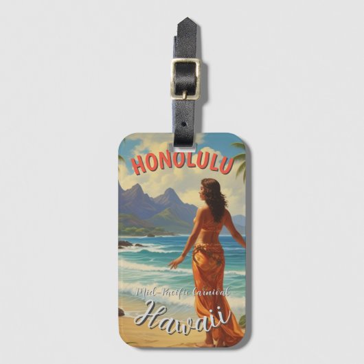 stijl Hawaiian Travel Honolulu Mid-Pacific Bagagelabel (Voorkant (verticaal))