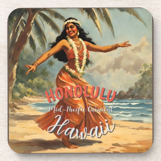  stijl Hawaiian Travel Honolulu Mid-Pacific Bier Onderzetter (Voorkant)