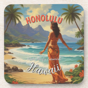  stijl Hawaiian Travel Honolulu Mid-Pacific Bier Onderzetter
