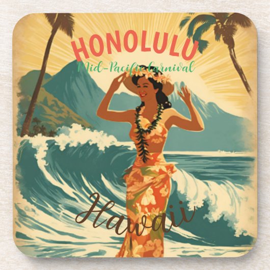  stijl Hawaiian Travel Honolulu Mid-Pacific Bier Onderzetter (Voorkant)