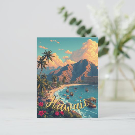  stijl Hawaiian Travel Honolulu Mid-Pacific Briefkaart (Staand voorkant)