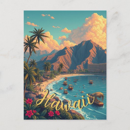  stijl Hawaiian Travel Honolulu Mid-Pacific Briefkaart (Voorkant)