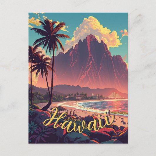  stijl Hawaiian Travel Honolulu Mid-Pacific Briefkaart (Voorkant)