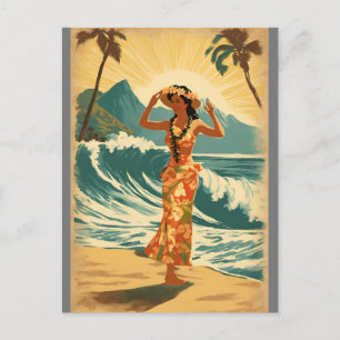 stijl Hawaiian Travel Honolulu Mid-Pacific Briefkaart