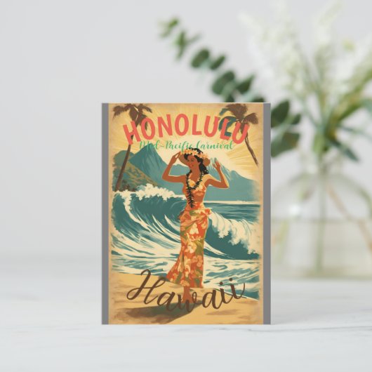  stijl Hawaiian Travel Honolulu Mid-Pacific Briefkaart (Staand voorkant)