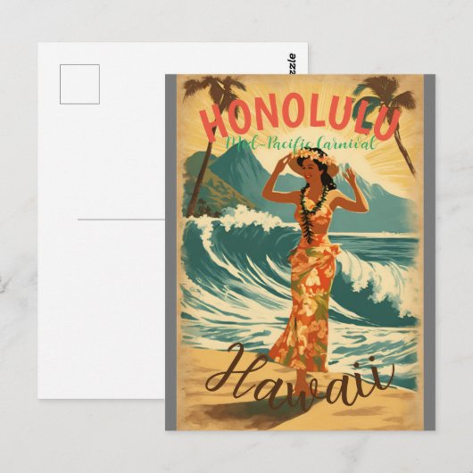  stijl Hawaiian Travel Honolulu Mid-Pacific Briefkaart (Voorkant / Achterkant)