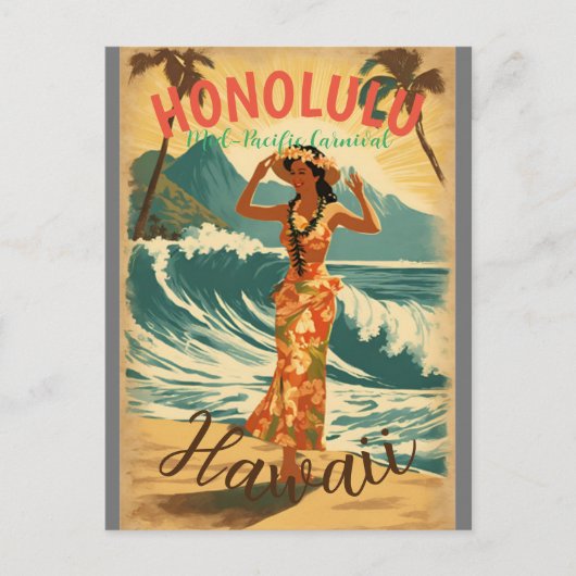 stijl Hawaiian Travel Honolulu Mid-Pacific Briefkaart (Voorkant)