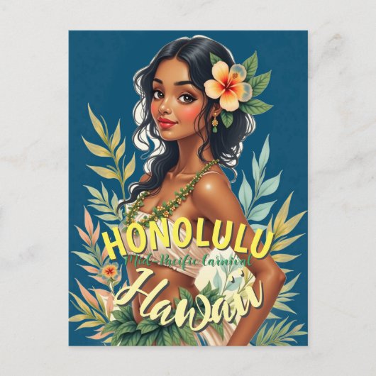  stijl Hawaiian Travel Honolulu Mid-Pacific Briefkaart (Voorkant)