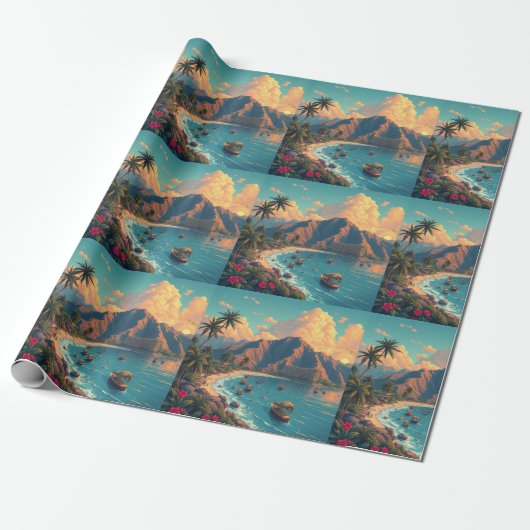  stijl Hawaiian Travel Honolulu Mid-Pacific Cadeaupapier (Uitgerold)