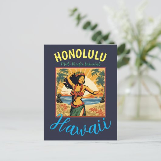 stijl Hawaiian Travel Honolulu Mid-Pacific Feestdagenkaart (Staand voorkant)